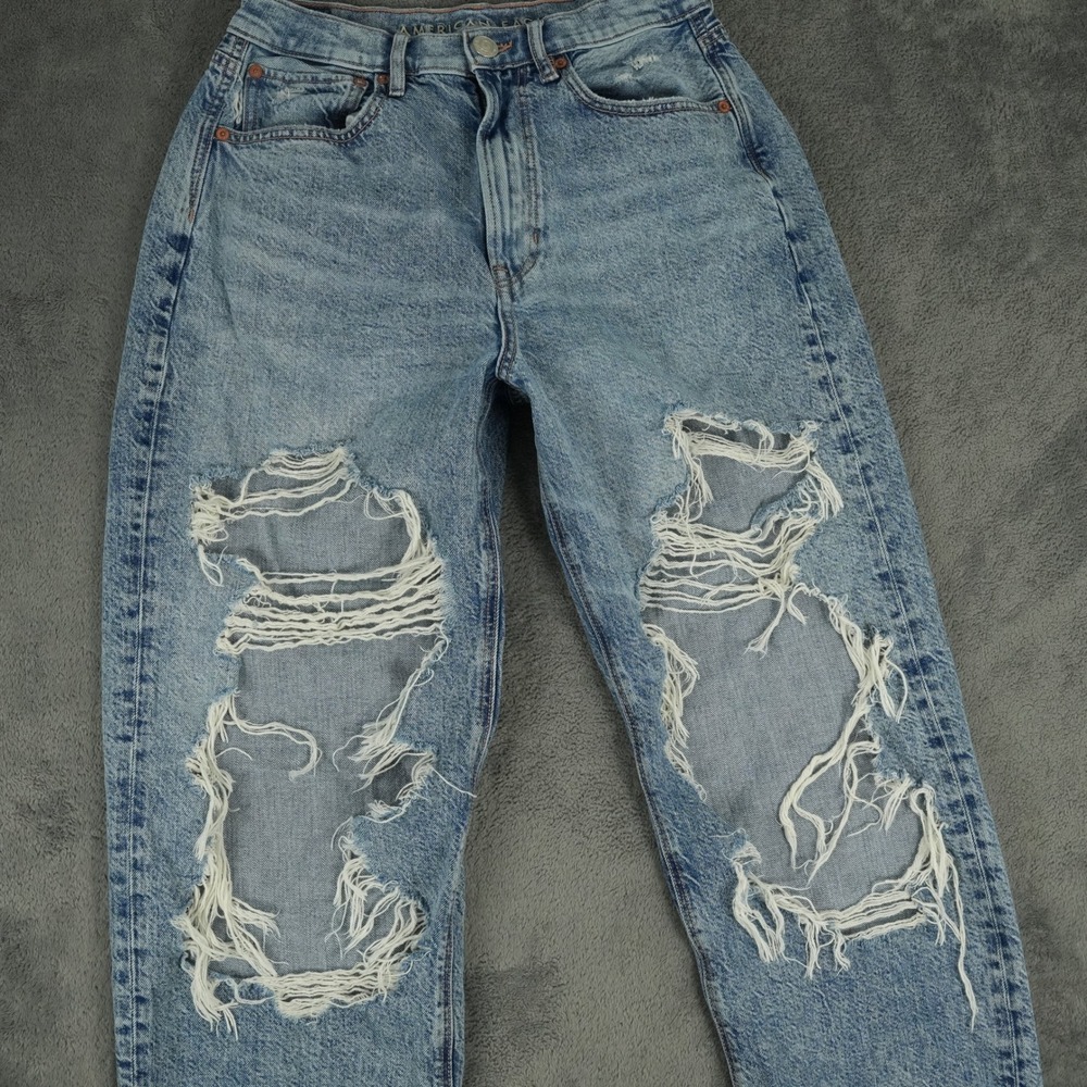 American Eagle Baggy Jean Womens 6 Long (27x32) Blue Distressed High Rise